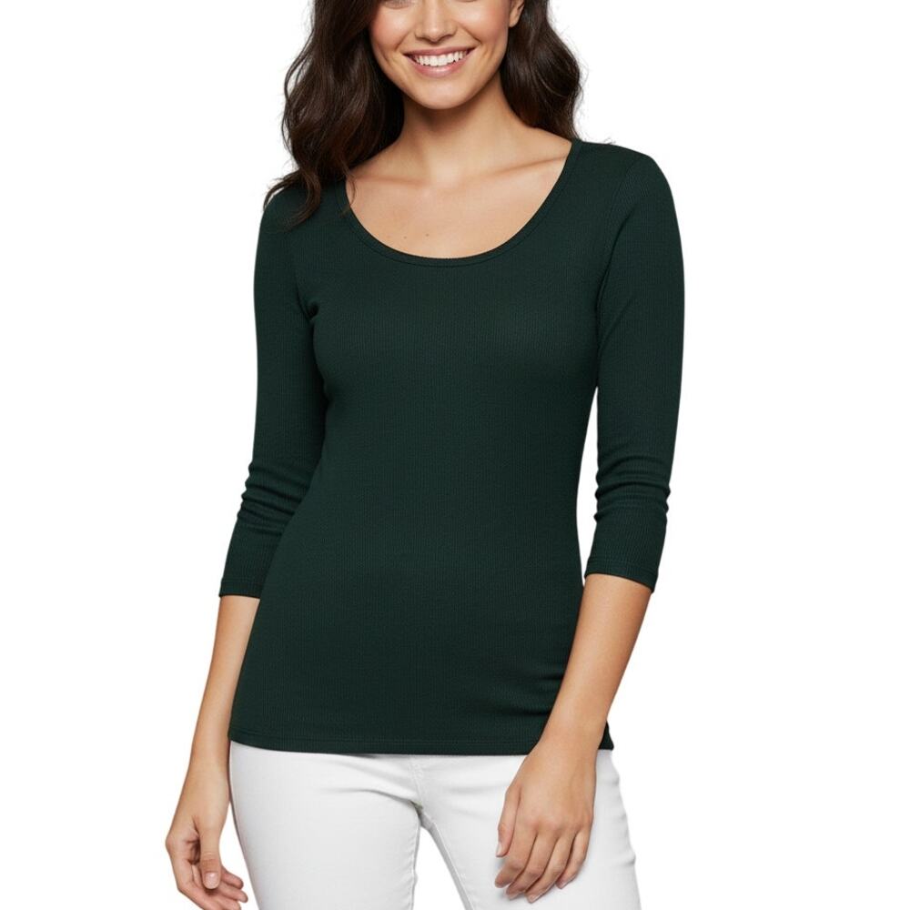 Laila Jayde Ribbed Fitted Half Sleeve Round Neck Top Green NWT Size XS